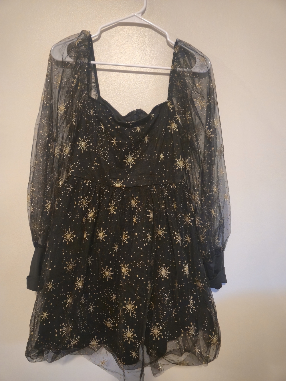 Amazon Black Mesh Mini Dress with Gold Star Motif